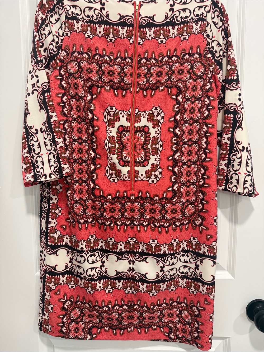 The Limited Coral and Cream Patterned Midi Shift Dress - Picture 5 of 5
